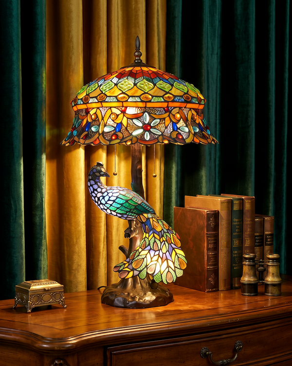 Tiffany-Style Peacock Stained Glass Lamp | SellSail Antiques