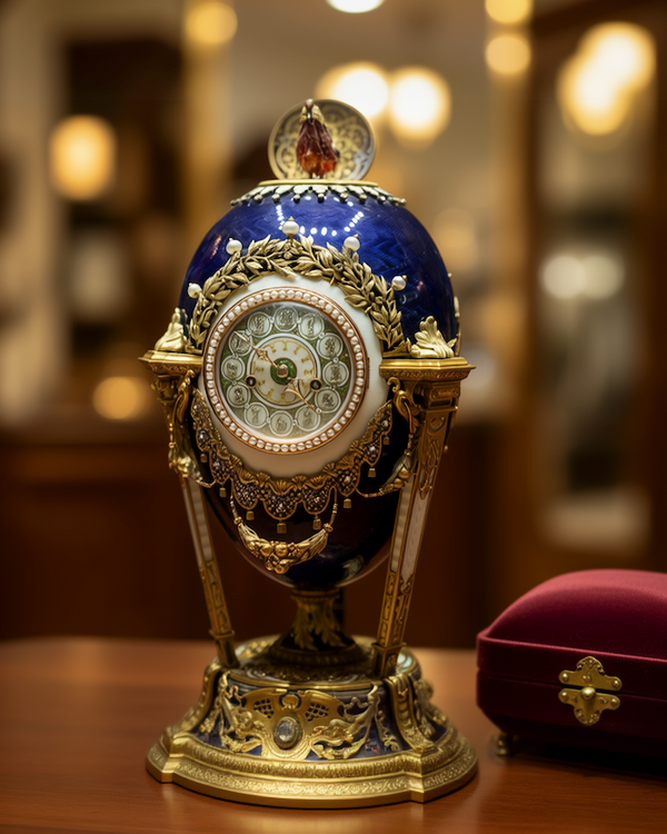 Fabergé-Style Blue Enamel Clock Egg c.1890 | SellSail Antiques