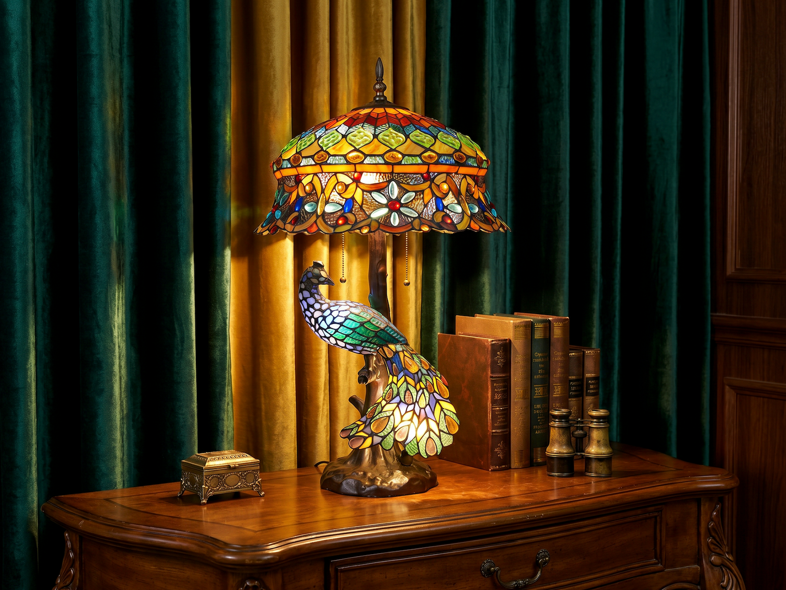 Tiffany-Style Peacock Stained Glass Lamp | SellSail Antiques