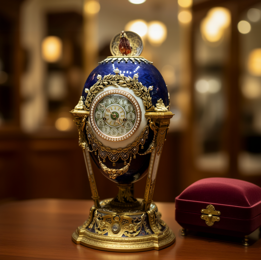 Fabergé-Style Blue Enamel Clock Egg c.1890 | SellSail Antiques